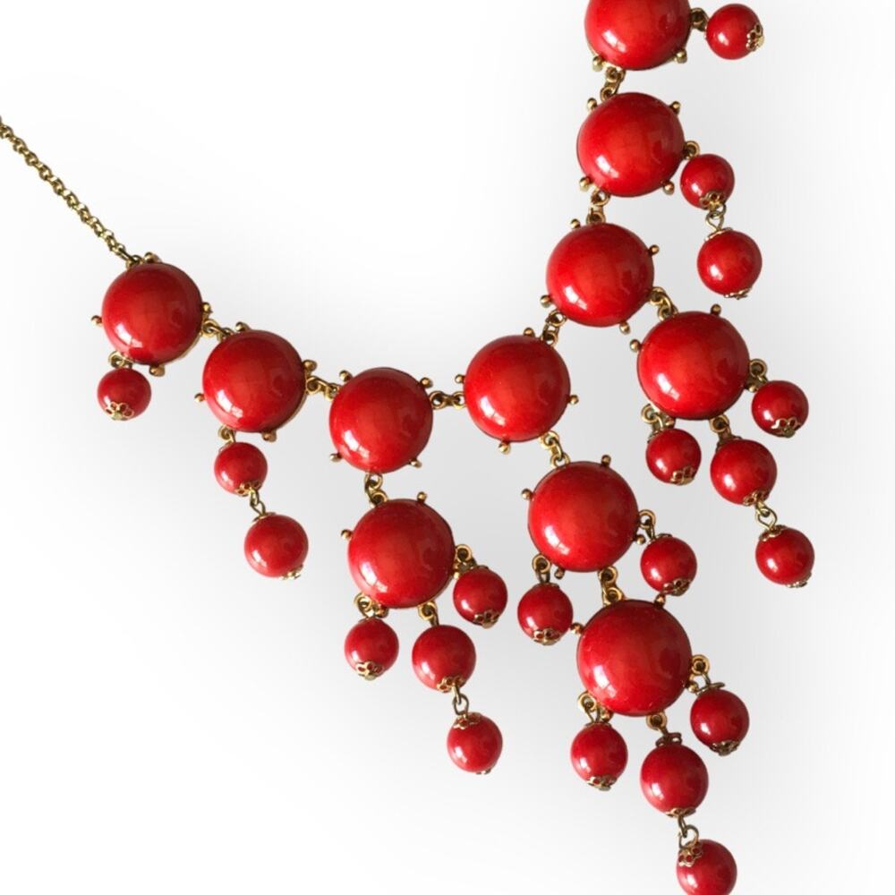 Cherry red festoon bubbles dramatic statement necklace